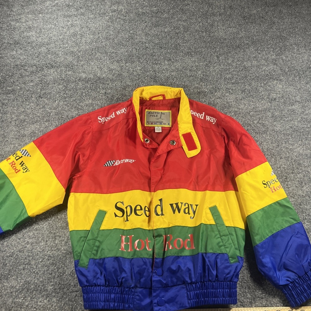 Vintage Arctic Pole‎ Kids Racing Jacket Youth Size 7 Rainbow Colorblock Speedway